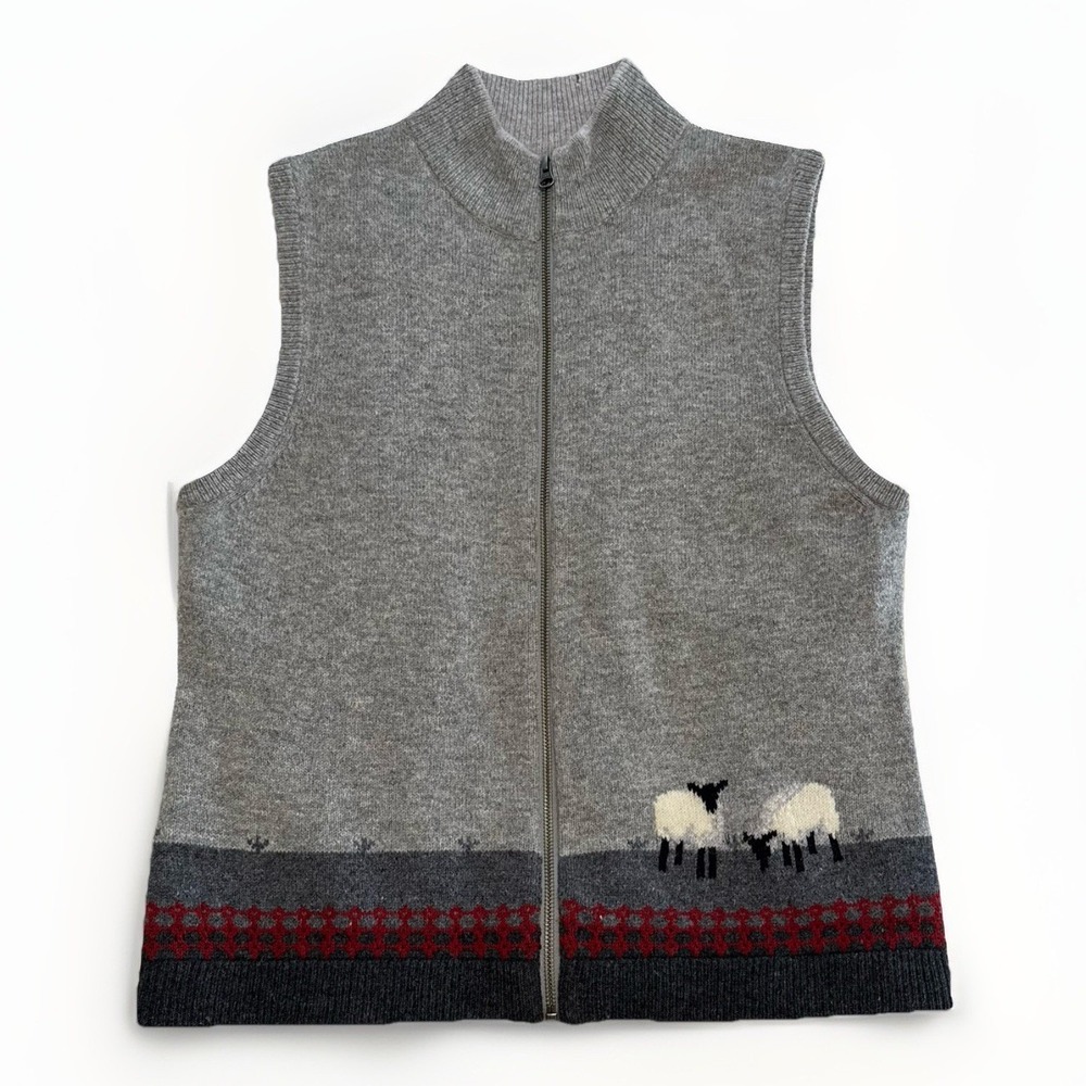 VTG Woolrich Womens Grey 100% Lambswool Knitted Sheep Vest-Large-Chore-Cottage‎